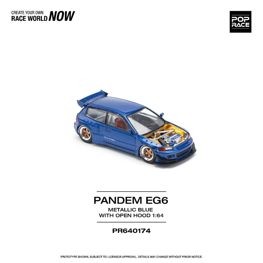Honda Civic EG6 Pandem Hood Delete Blue Metallic 1:64