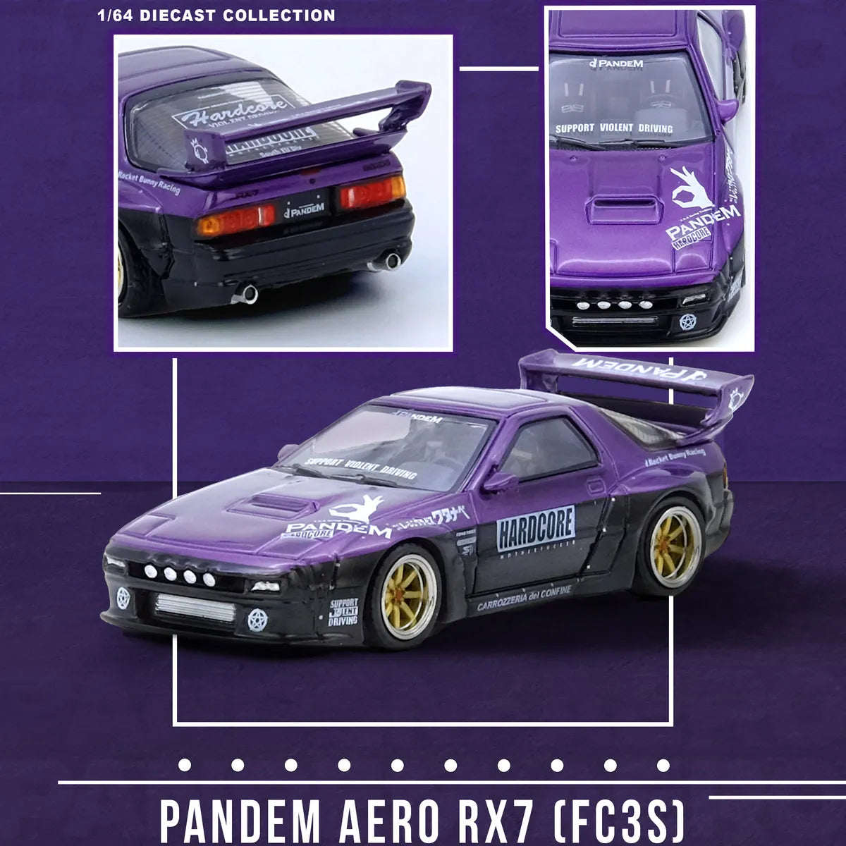 Mazda RX-7 FC3S Pandem Rocket Bunny Purple 1:64
