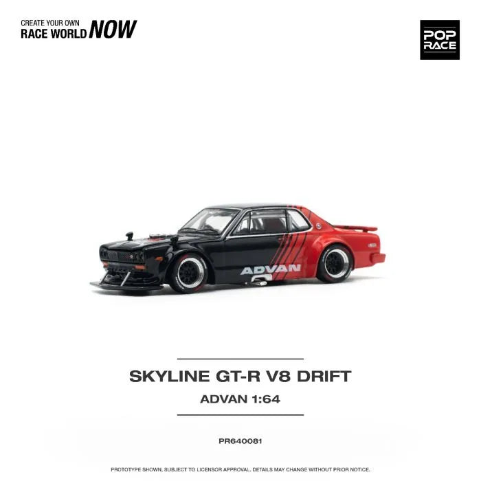 Nissan Skyline Kenmeri GT-R V8 Drift Advan Red Black 1:64