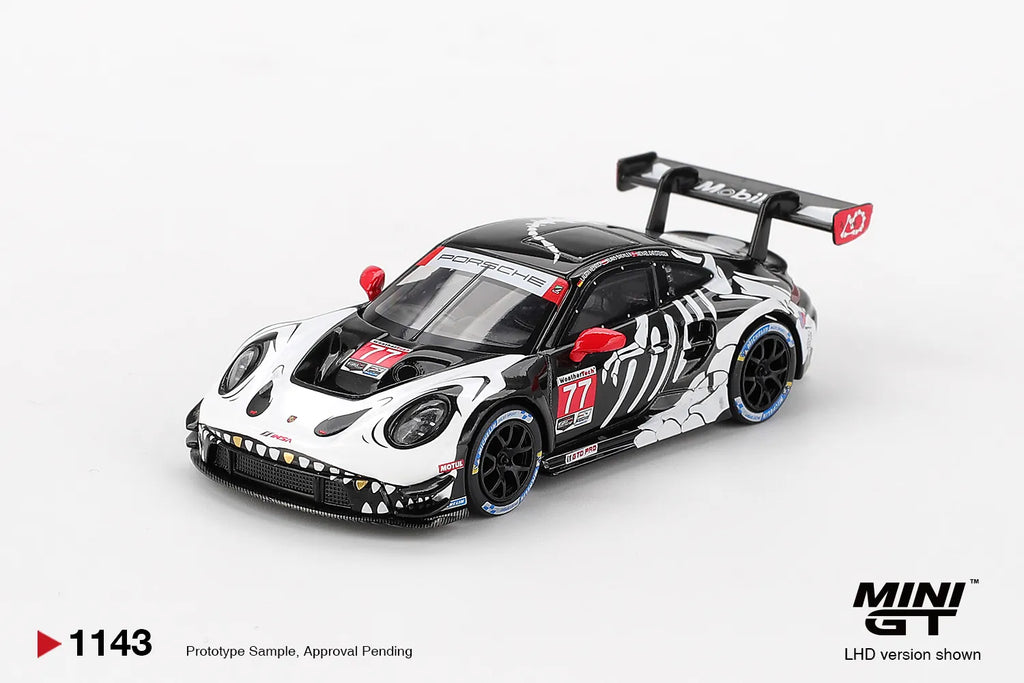Mini GT Porsche 911 GT3 R #77 AO Racing Skeleton Rexy 2025 IMSA #1143 1:64