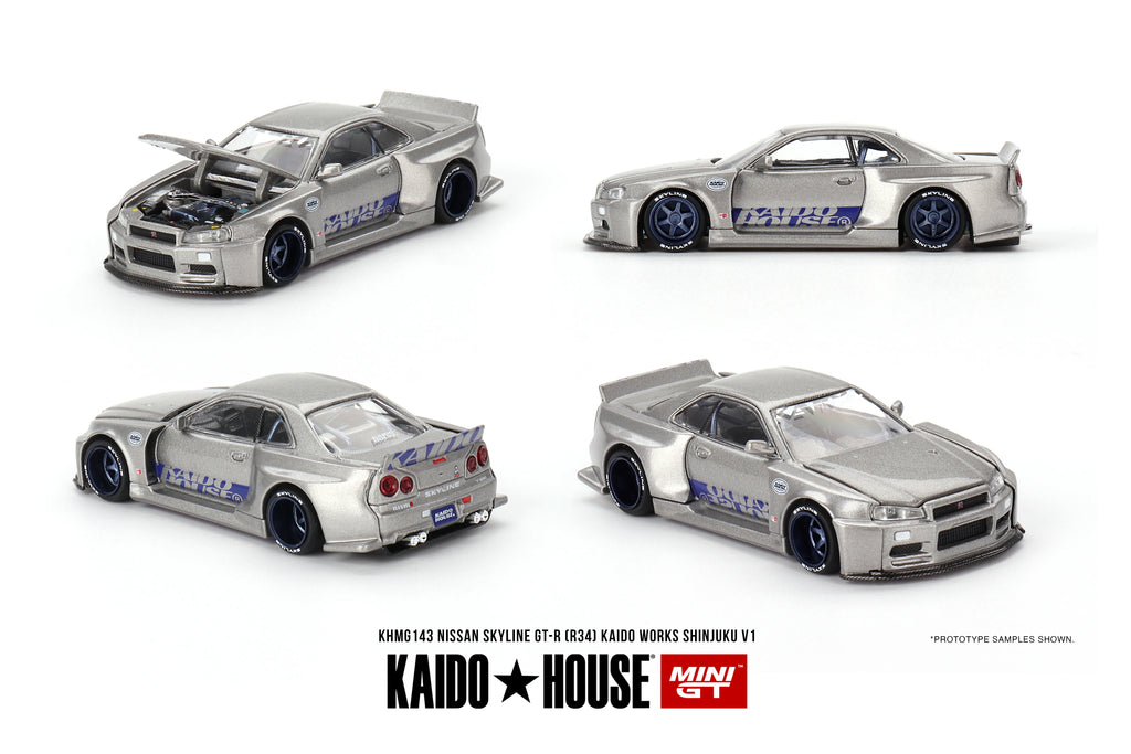 Nissan Skyline GT-R R34 Kaido Works Shinjuku V1 Silver 1:64
