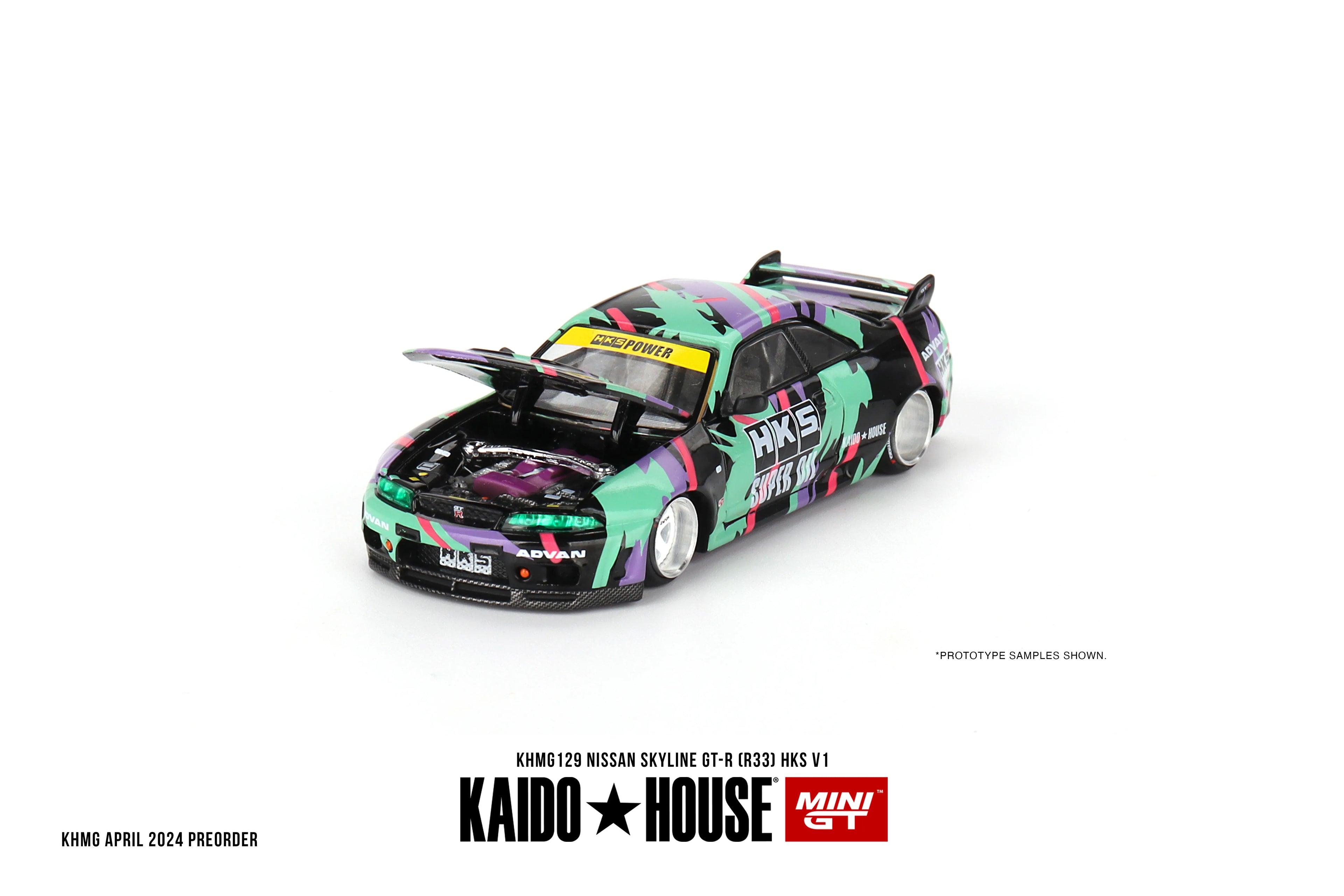 Nissan Skyline GT-R R33 HKS V1 Green Purple 1:64