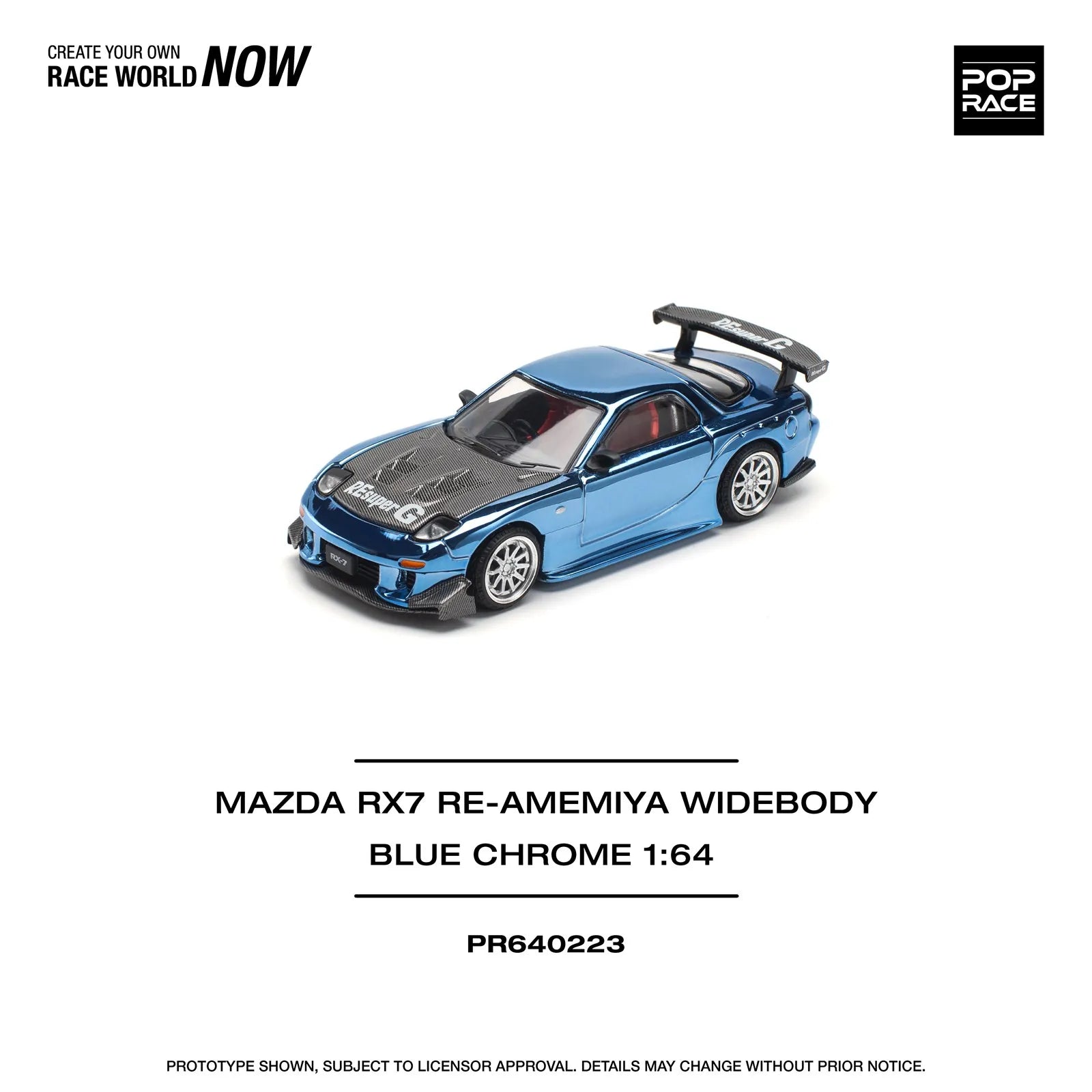 Pop Race Mazda RX-7 RE-Amemiya Widebody Blue Chrome 1:64