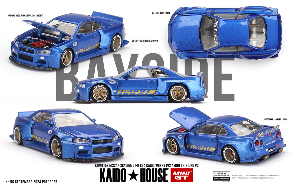 Nissan Skyline GT-R R34 Kaido Works Shinjuku Blue 1:64
