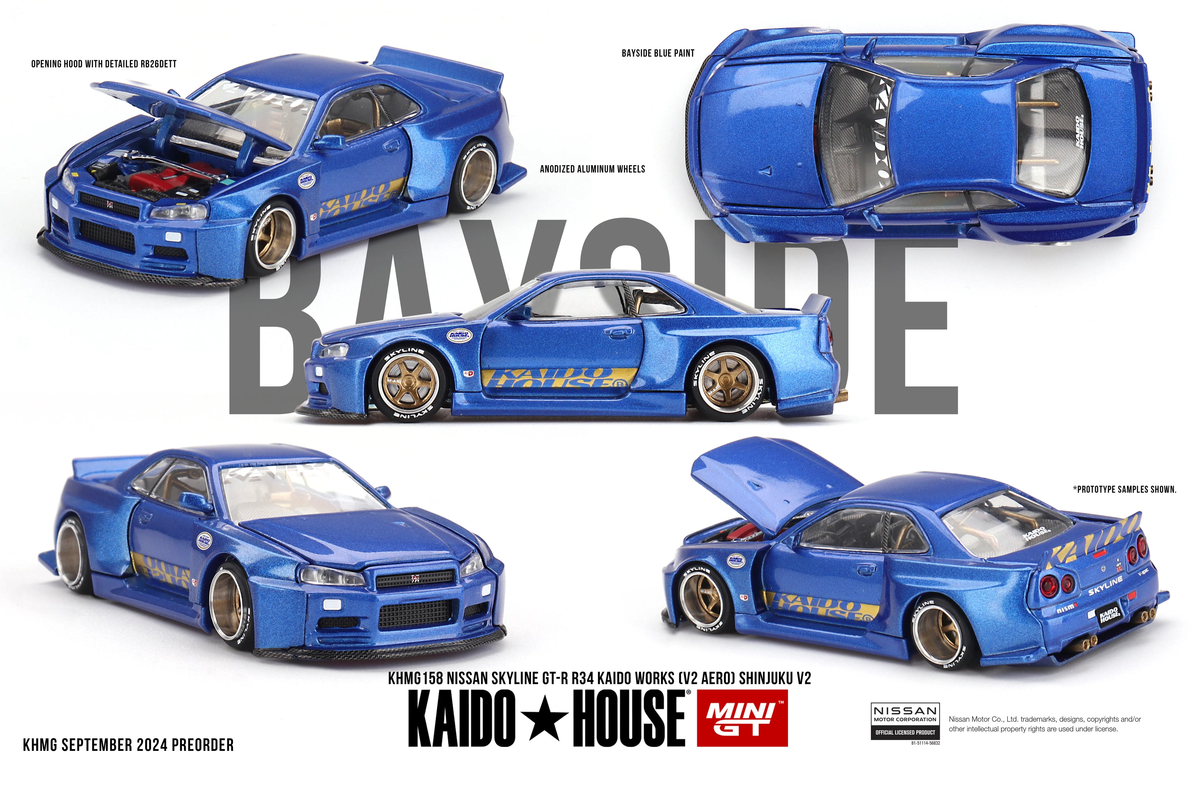 Nissan Skyline GT-R R34 Kaido Works Shinjuku Blue 1:64