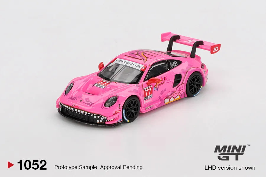 Mini GT Porsche 911 GT3 R #77 AO Racing Pink Dinosaur 2024 IMSA #1052 1:64