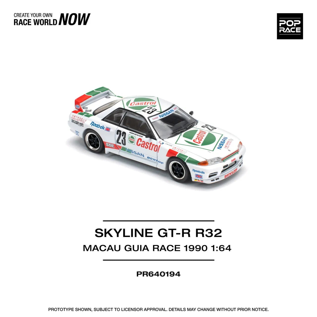 Nissan Skyline BNR32 Macau Guia Race 1990 #23 Castrol White 1:64