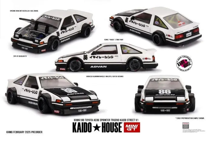 Toyota AE86 Trueno Pro Street Buta Advan #86 White Black 1:64