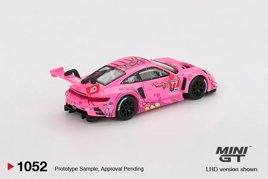 Mini GT Porsche 911 GT3 R #77 AO Racing Pink Dinosaur 2024 IMSA #1052 1:64