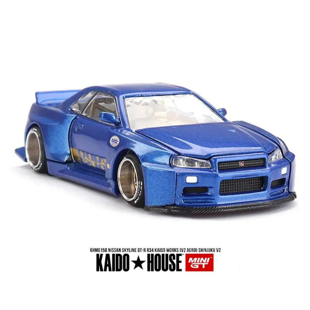 Nissan Skyline GT-R R34 Kaido Works Shinjuku Blue 1:64