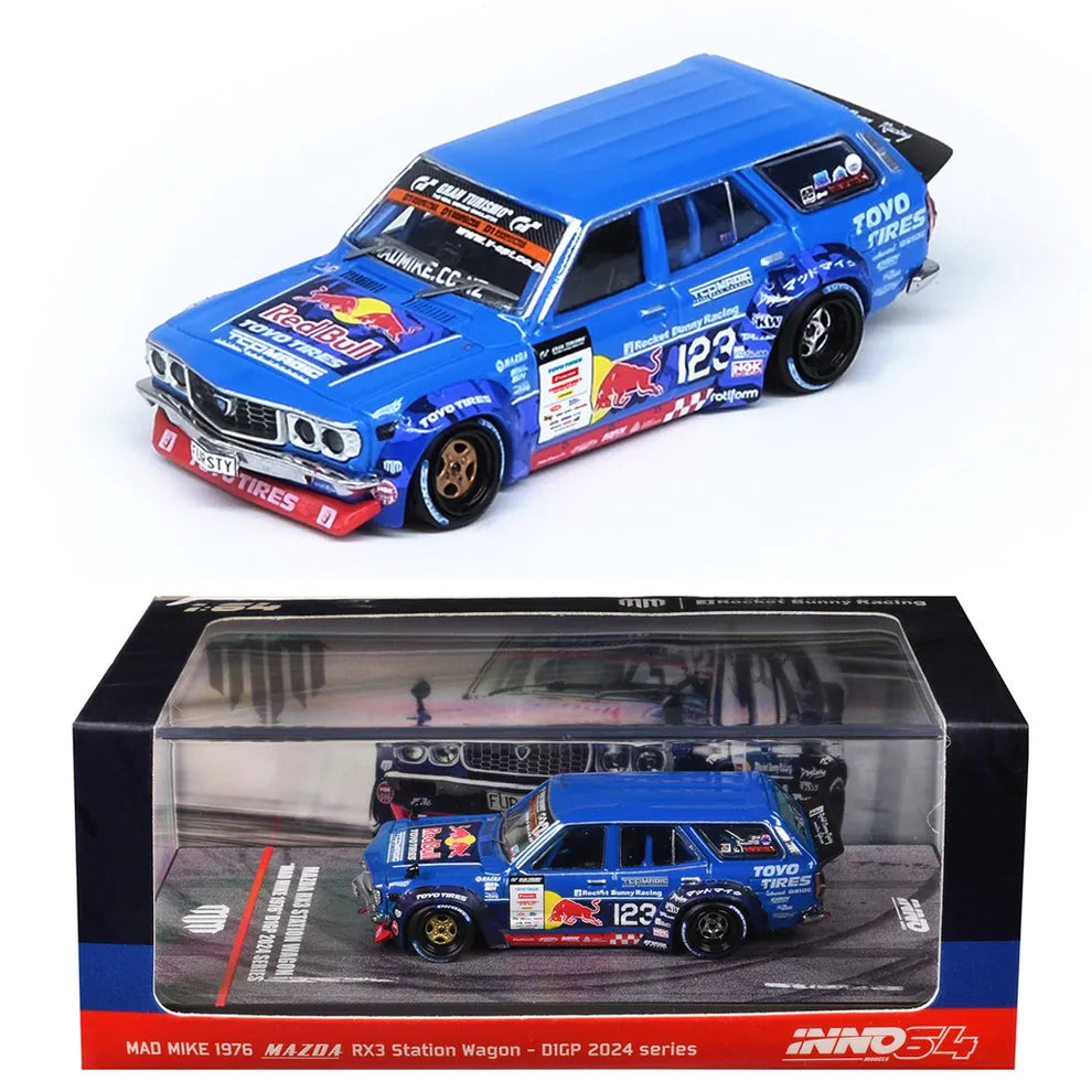 Mazda RX3 Station Wagon Mad Mike D1GP 2024 Blue 1:64