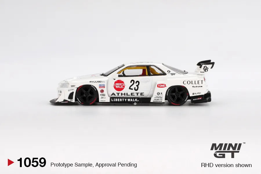 Mini GT Nissan LB-ER34 Super Silhouette Athlete Collet White 1:64