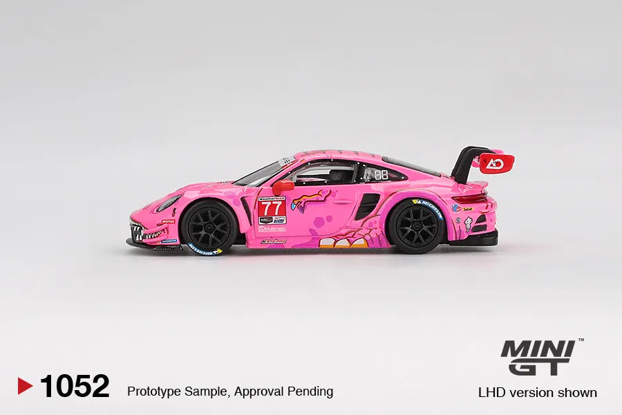 Mini GT Porsche 911 GT3 R #77 AO Racing Pink Dinosaur 2024 IMSA #1052 1:64