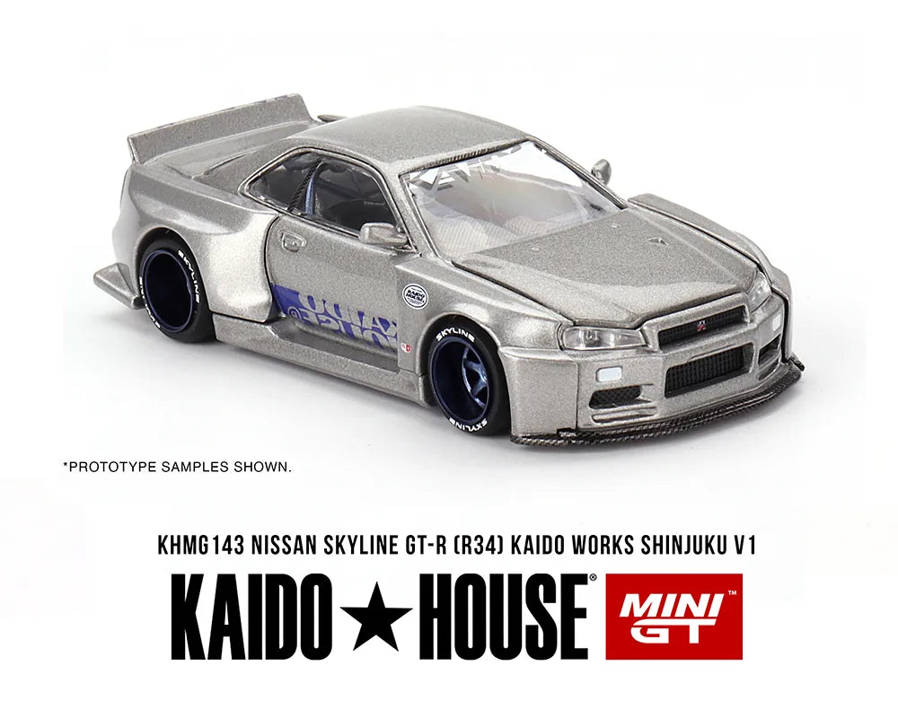 Nissan Skyline GT-R R34 Kaido Works Shinjuku V1 Silver 1:64
