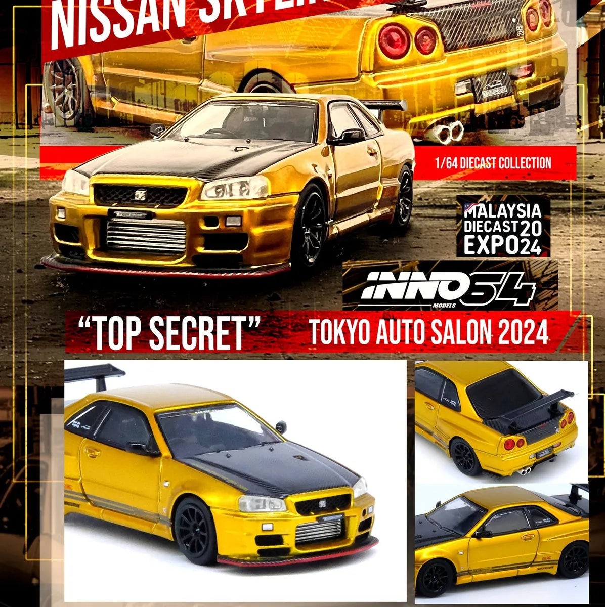 Nissan Skyline GT-R R34 Top Secret Gold 1:64