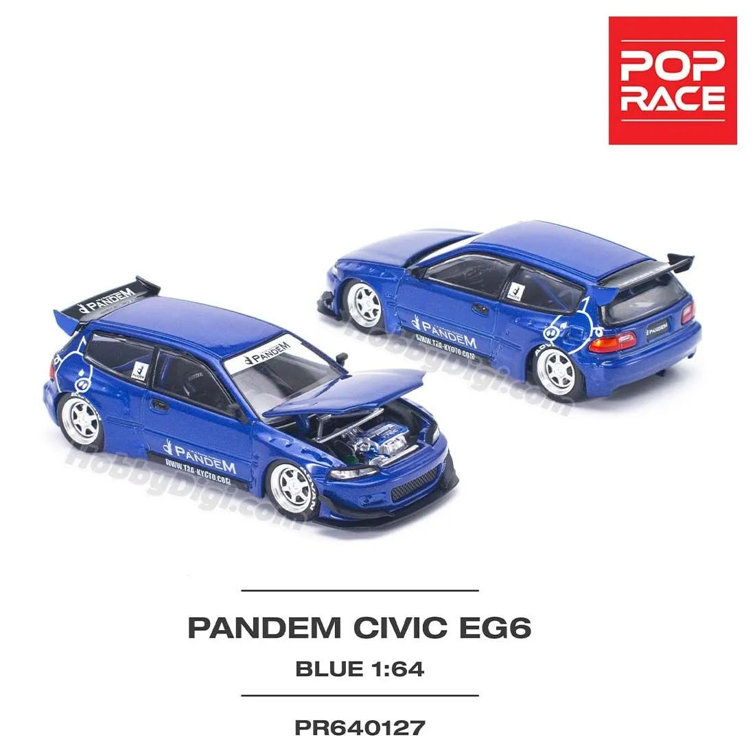 Honda Civic EG6 Pandem Hood Delete Blue Metallic 1:64