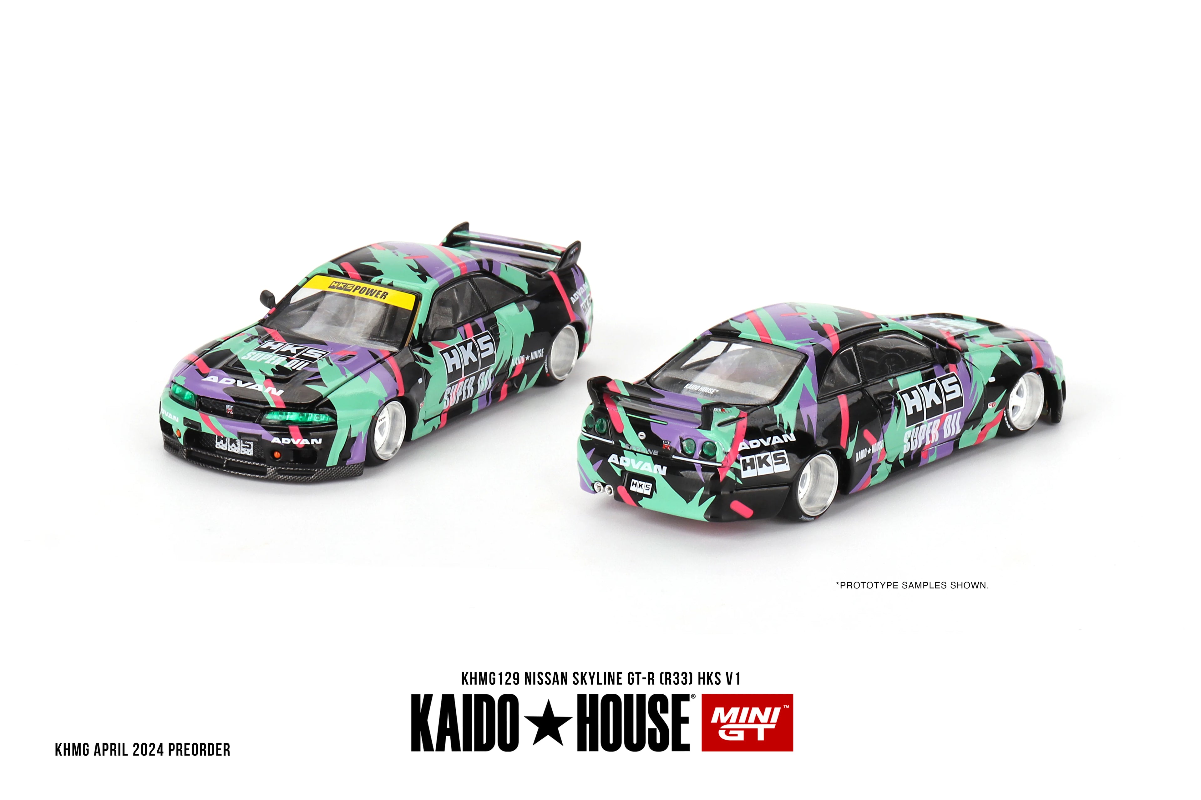 Nissan Skyline GT-R R33 HKS V1 Green Purple 1:64