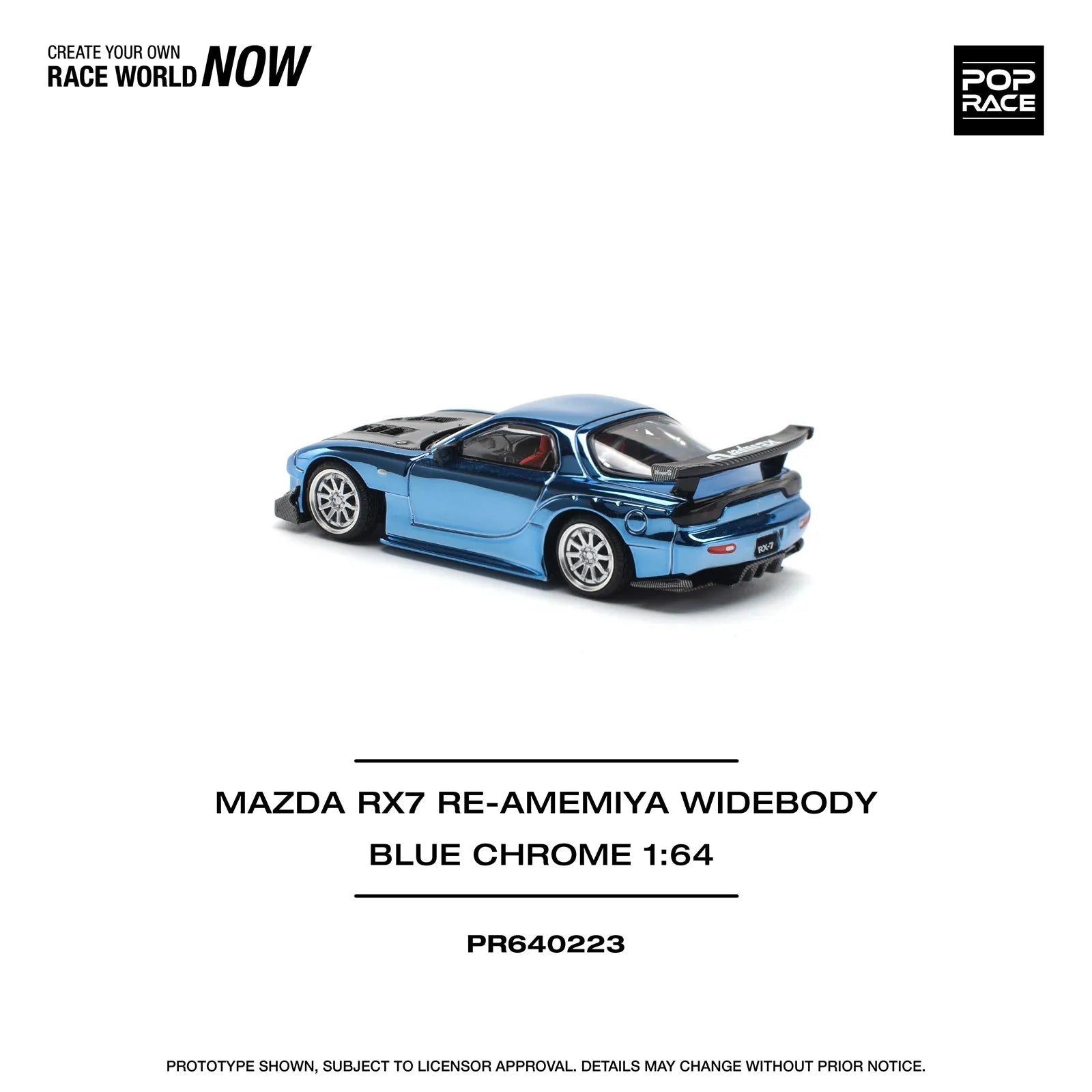 Pop Race Mazda RX-7 RE-Amemiya Widebody Blue Chrome 1:64